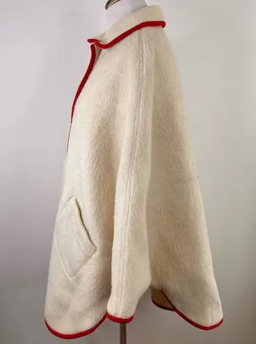 Vintage Women's Max Hurni Cream and Red Wool Coat Cape Poncho Size L