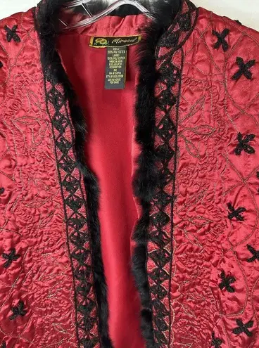 Mirasol Red and black Embroidered Stitched Jacket Faux fur trim Size M Size M