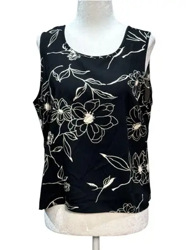 Susan Graver Modern Essentials Size M Womens Floral Knit Tank Black White fresh Size M