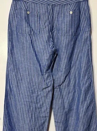 Ralph Lauren Lauren  Black Label Wide Leg Striped Pants Size 14 NWT Linen Blend