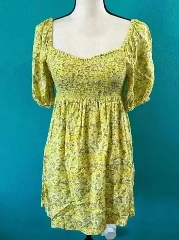 Volcom  Wanna Have Fun Mini green and yellow floral smocked Dress