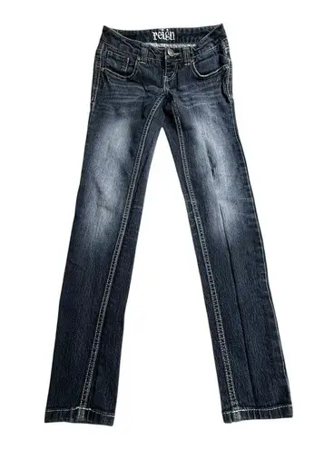 Reign Blue Denim Ankle JEANS Embroidered Pocket Women's 0 Short 24x27.5 Low Rise