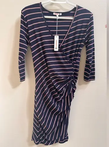 Sundry NEW Anthropologie Fabian Faux Wrap Striped Shirt Dress Women’s 1/S Navy