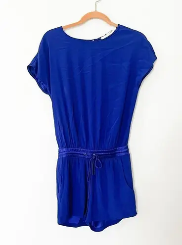 Ramy Brook Silk Scoop Neck Romper Blue XS