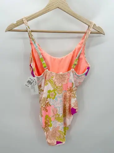 Breaking Waves Pink Floral Belted One Piece Swimsuit Women's Size Medium M NWT White