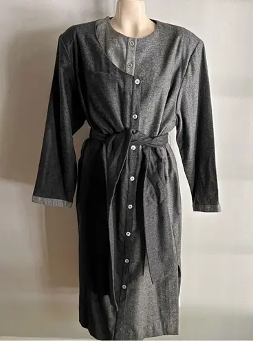 Vintage 70’s designer Oleg Cassini gray two toned wool button midi shift dress Size 14