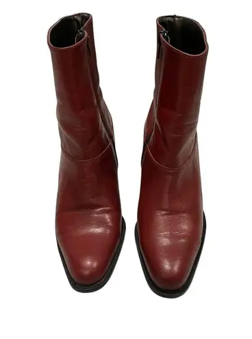 Connie Y2K Mid Calf Red/Maroon Leather Chunky Heel Boots Red Size 7