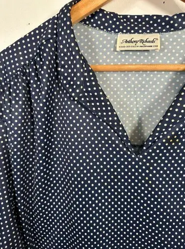 Vintage Anthony Richards 3X Womens Top MuuMuu Blouse Polka Dot Blue White