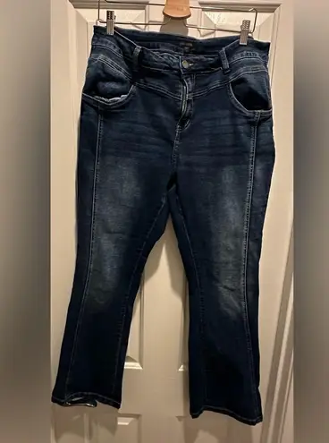 Coco + Carmen EverStretch Flare Jeans with Front Vertical Seaming Dark Denim XL