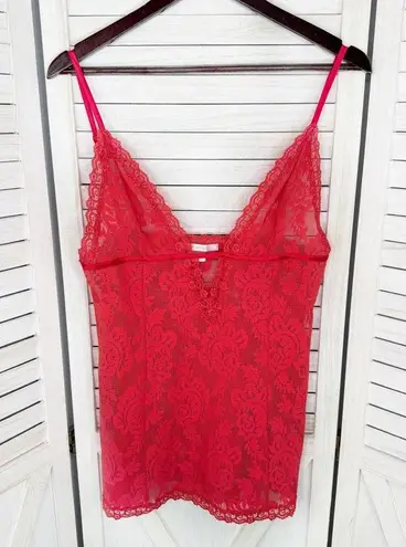 Victoria's Secret  Vintage Lace Babydoll Chemise Nightie Coral Red Large