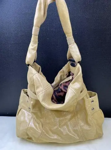 B Makowsky Women's Gold Shimmer Leather Shoulder Bag SKU 5477