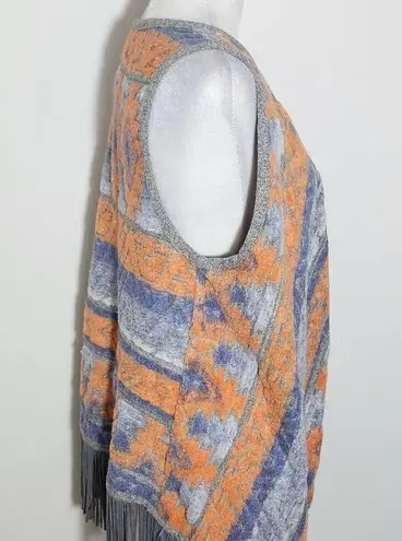 INC International Concepts Gray and Orange Aztec Vest with Fringe Size Medium