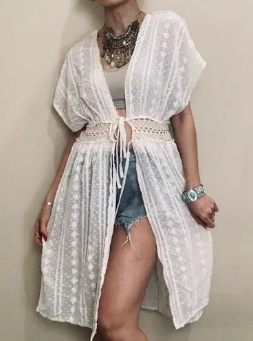 House Of Harlow 1960 Cream Sheer Lace Crochet Cardigan Duster Cover Up One Size Size undefined