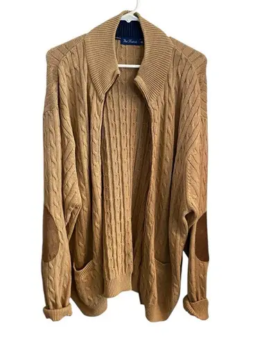 paul Fredrick tan cable knit elbow patch eclectic grandpa cotton zip cardigan Size XXL