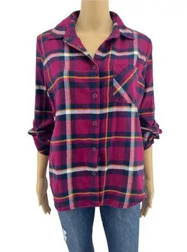 Make + Model Size SMALL Pink Purple Plaid Night Night Snap Button Up Shirt - Image 1