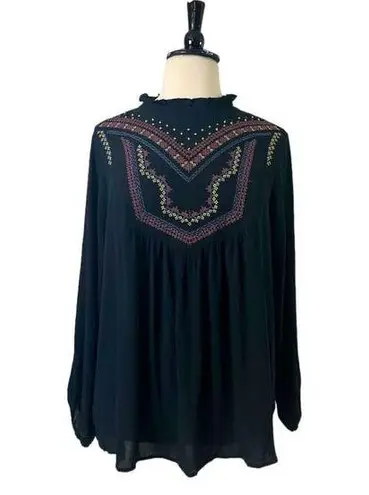 Torrid  Top Boho Embroidered High Neck Pullover Black Multi Women’s Size 1X 14/16 - Image 1