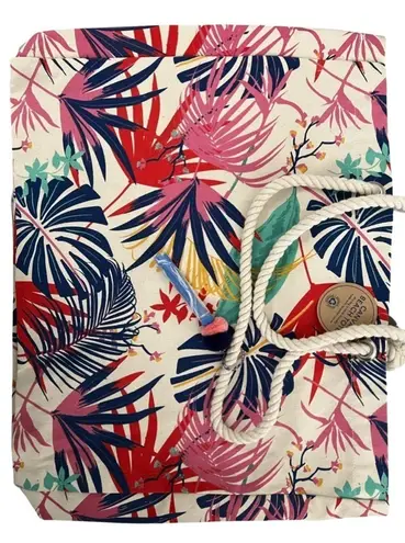 Palm Leaf Canvas Beach Travel Tote Blue