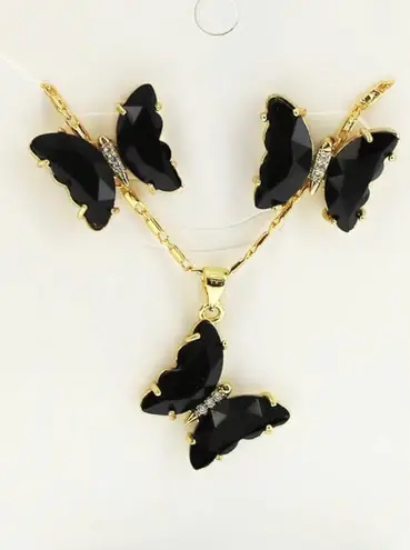 Gold Plated Black Butterfly Necklace Set