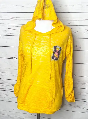 Color Story Key West Pineapple Yellow Burnout Lightweight Hoodie Top Small Pockets