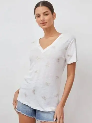 Rails  White Cara Glitter Lemon V Neck T-shirt Size Large NWT