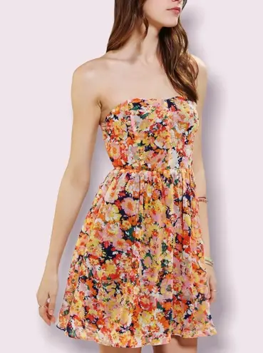 Lucca Couture Urban Outfitters floral strapless chiffon dress