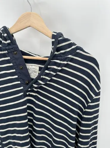 J.Crew Factory Hoodie Women MEDIUM Navy Blue White Striped 100% Cotton Pullover