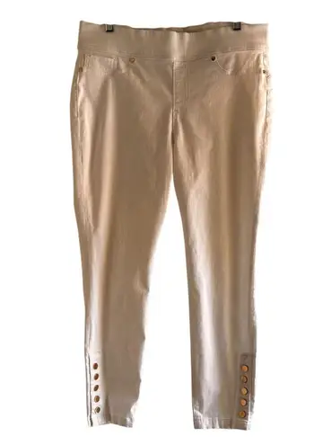 Thalia Sodi Size Lrg Stright Leg Gold Buttons Pockets Cotton Spandex Pants White