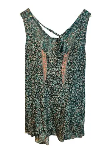Karma Highway Sleeveless Boho Mini Dress OS Floral Beach Boho Hippie Pockets Tie Green Size undefined