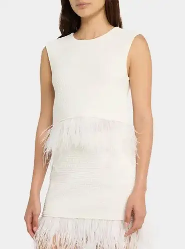 Frame NWT  White Crochet Feather-Trim Mini Skirt. Size Medium