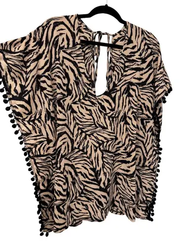 Xhilaration  Zebra Animal Print Pompom Boho Beach Swimsuit Cover-up Size Medium