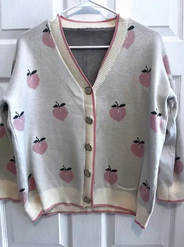 Peach Print Cardigan Sweater Button Down Knitwear Aesthetic Cute Outfit Pink Size M