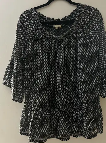 Democracy Black and White Polka Dot Peasant Blouse Size M