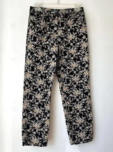 Ralph Lauren Vintage 90s Lauren  Black Tan Floral High Rise Tapered Leg Pants 4