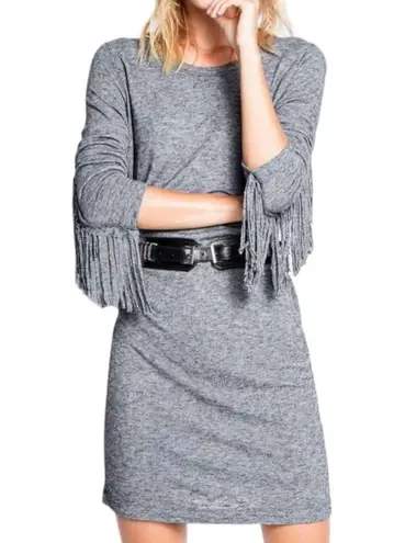 Zadig & Voltaire Winter Fringes Wool/Angora Blend Mini Dress in Grey