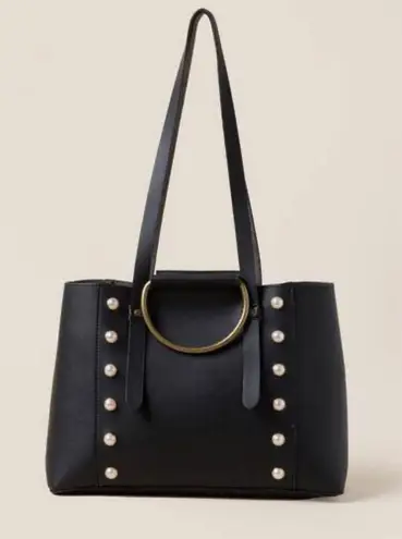 Vegan Leather Pearl Jillian Mini Tote Bag Black