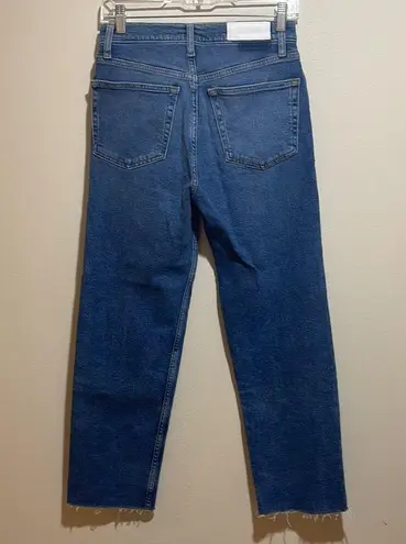 RE/DONE  High Rise 70s Stove Pipe Button Fly Raw Hem Denim Jeans Size 26