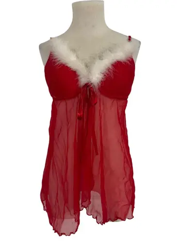 Seductive Wear by Cinema Etoile Red White Fur Trim Babydoll Teddy Lingerie XL