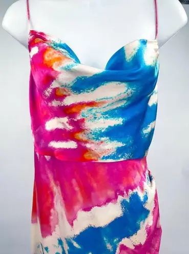 Retrofête Retrofete Silk Marlene Cotton Candy Maxi Slip Dress Tie Dye Print High Slit