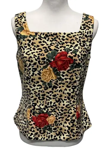 John Roberts Women's Cheetah Floral Print Tank Top Size 8 Light Brown Black