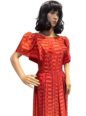 American VTG unbranded Jacquard stripe orange formal short sleeve dress x small