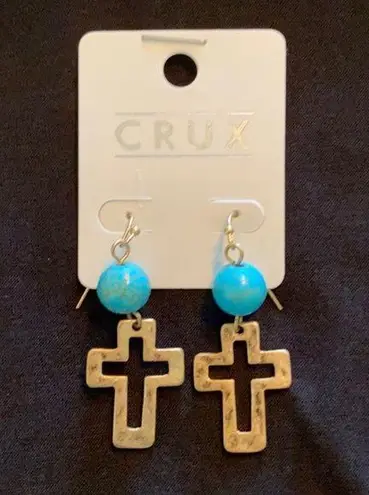 CRUX Western Turquoise & Gold Cross Dangle Earrings NWT Gold