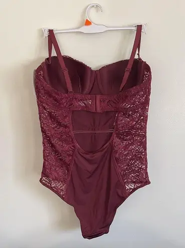 French affair Burgundy Floral Sheer Lace Push-Up Plus Size Lingerie Bodysuit