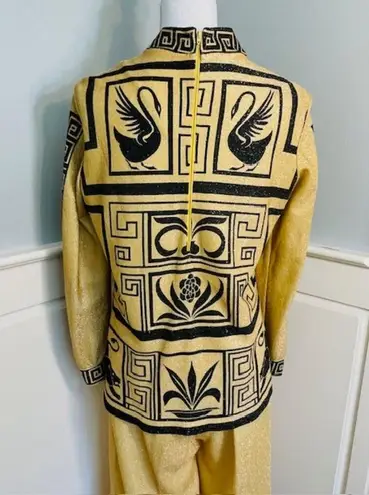 60s 70s Gold Lurex Art Deco Metallic Top + Wide Leg Bellbottoms Palazzo Pants Size M