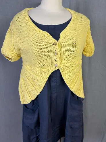 Handmade Yellow Knit Bolero Cardigan Asymmetrical Artsy Cottagecore Sweater Size M
