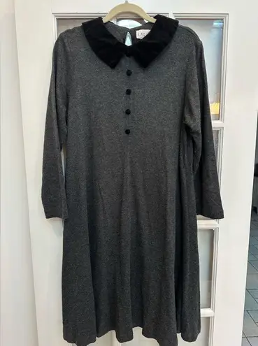 Vintage 80’s Larisa New York Retro Pinup Dress Velvet Peter Pan Collar Size L Gray Size L