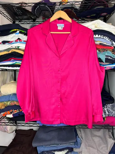 Vintage Ship n’ Shore for me Women’s Polyester Button Down Shirt Blouse Size 38 in Fuchsia Pink Size L