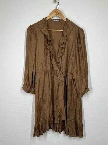 Claudie Pierlot Ruffled Wrap Mini Dress Size 42 US Medium Brown Floral
