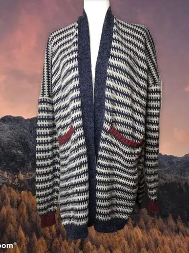 Handmade Open front hand knitted cardigan sweater drop shoulder horizontal stripes