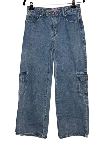 Edikted  Size Medium Blue Low Rise Cargo Jeans Wide Leg Flap Pockets thumbnail 2