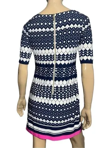 Eliza J Women’s Size 6 Navy Blue White Pink Geometric Print Sheath Mini Dress